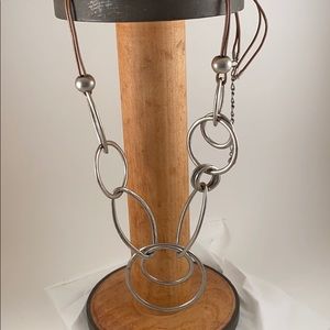 Rustic Geo Shapes Necklace or Belt, Metal shapes & leather round cord.